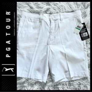 NWT PGA Tour Youth Flat Front White Golf Shorts